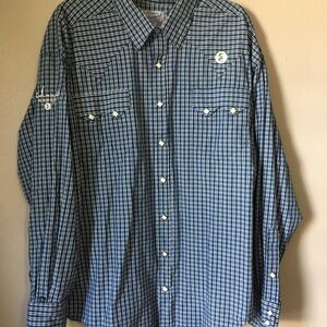 Men's Rockmount Ranch Wear Blue Checkered Weatern Shirt 2X